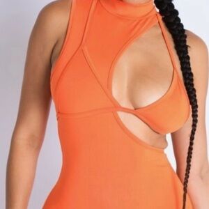 Vibrant Orange Cutout Jumpsuit